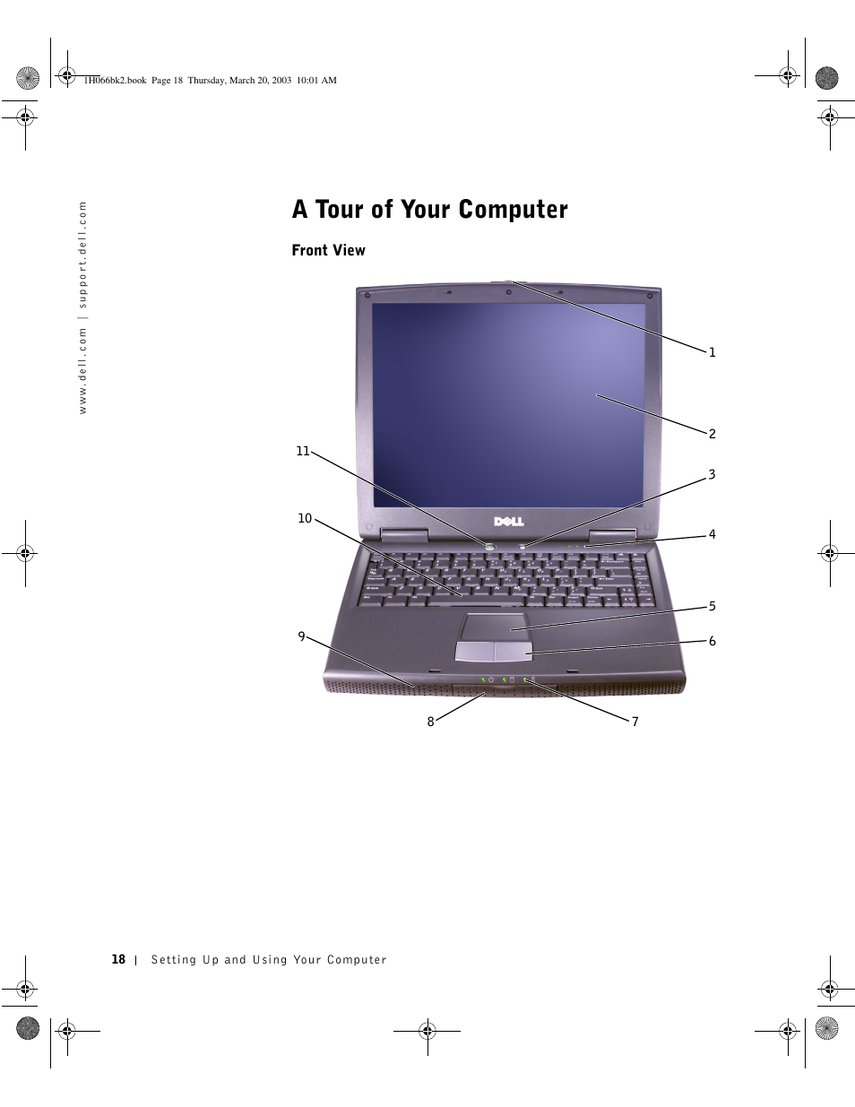 A tour of your computer, Front view | Dell Inspiron 2650 User Manual | Page 18 / 134