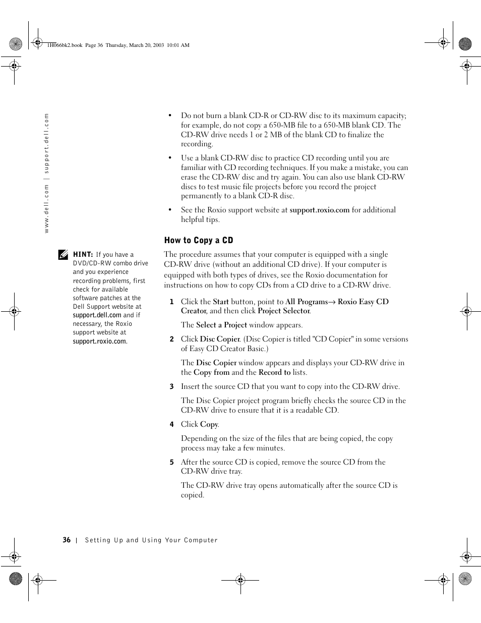 How to copy a cd | Dell Inspiron 2650 User Manual | Page 36 / 134