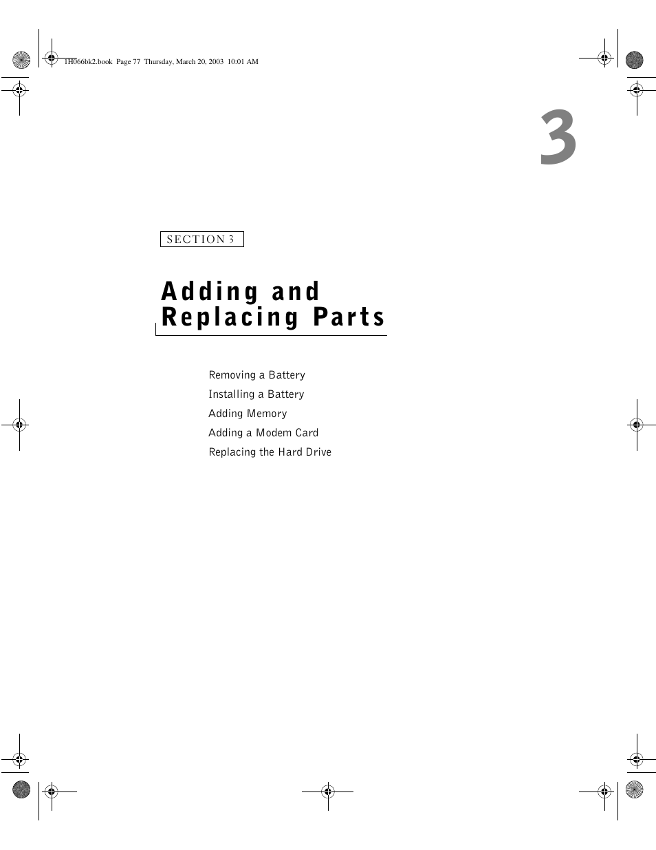 3 adding and replacing parts | Dell Inspiron 2650 User Manual | Page 77 / 134