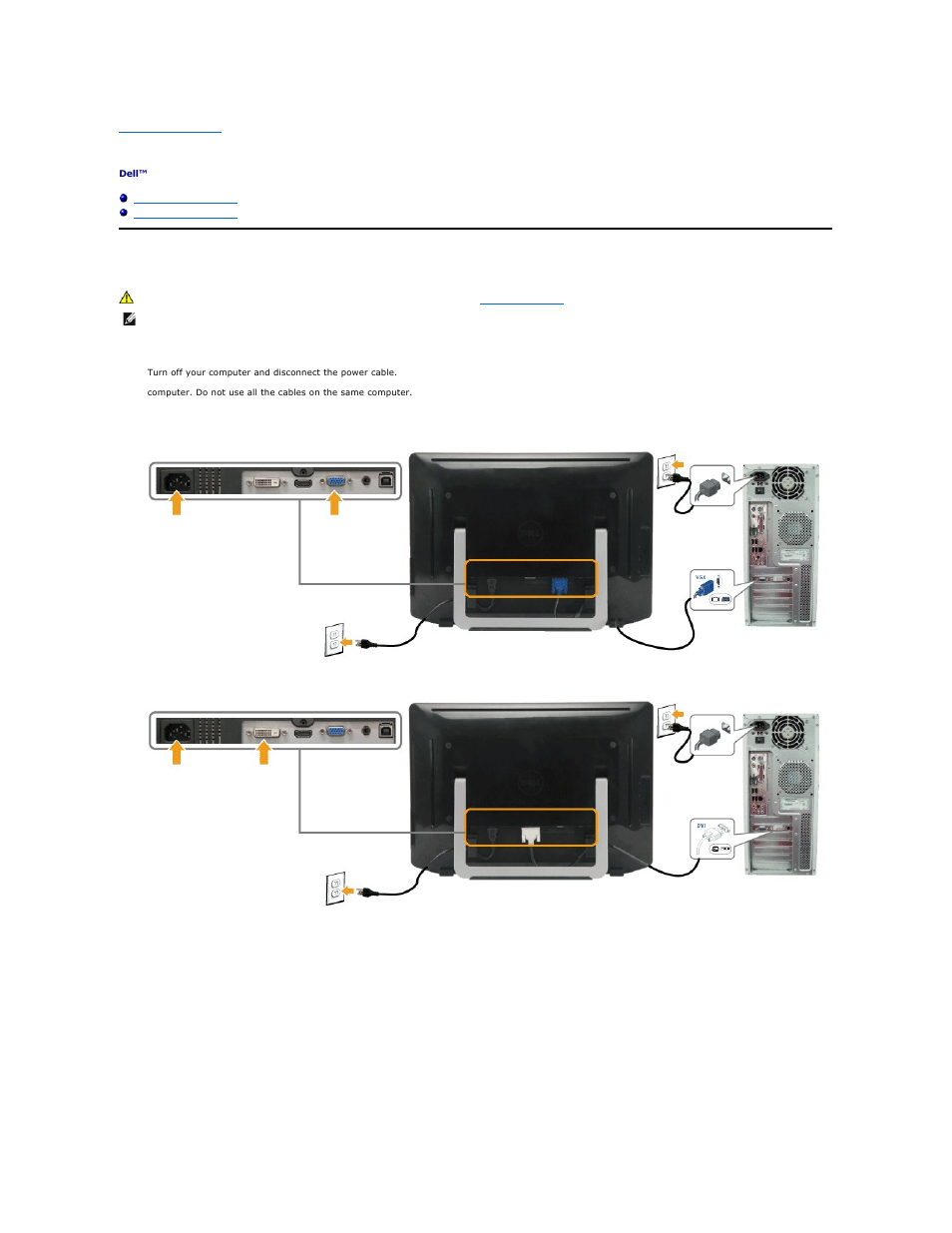 Setting up the monitor, Connecting your monitor, Connecting the blue vga cable | Connecting the white dvi cable, Connecting the hdmi cable | Dell ST2220T Monitor User Manual | Page 27 / 33