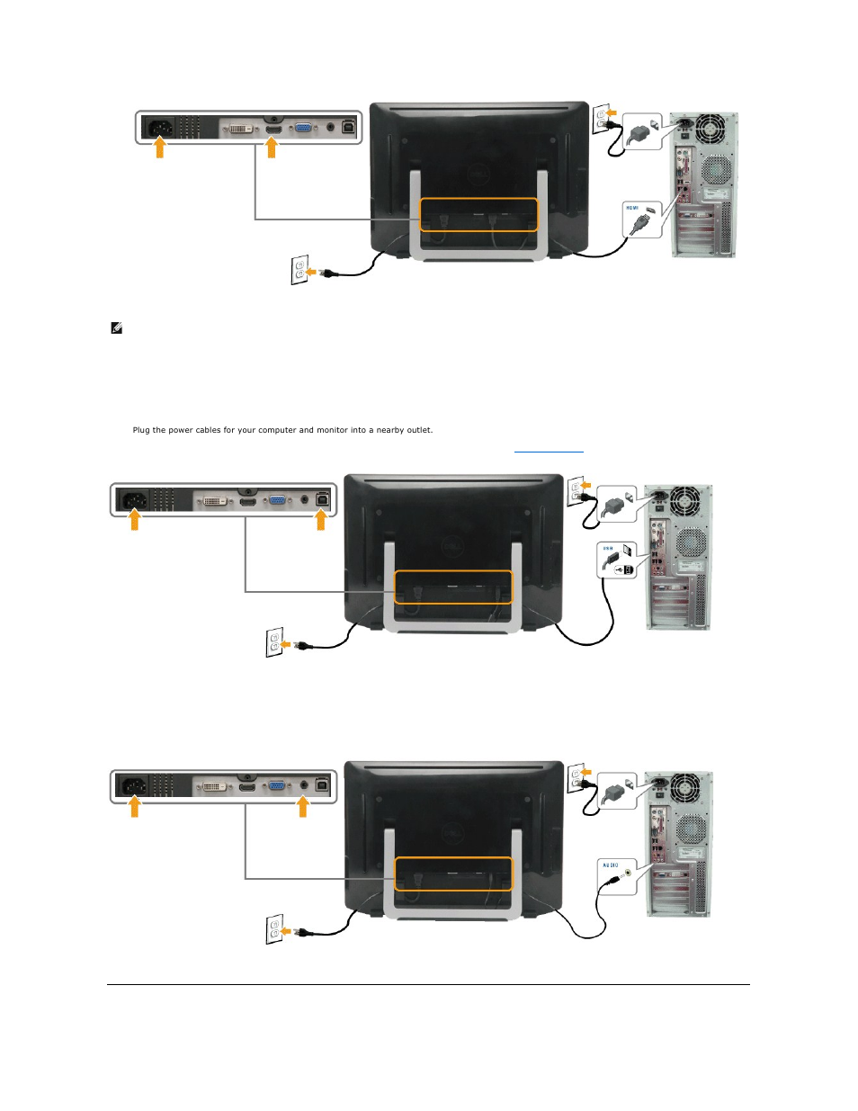 Connecting the usb cable, Connecting the audio cable | Dell ST2220T Monitor User Manual | Page 28 / 33