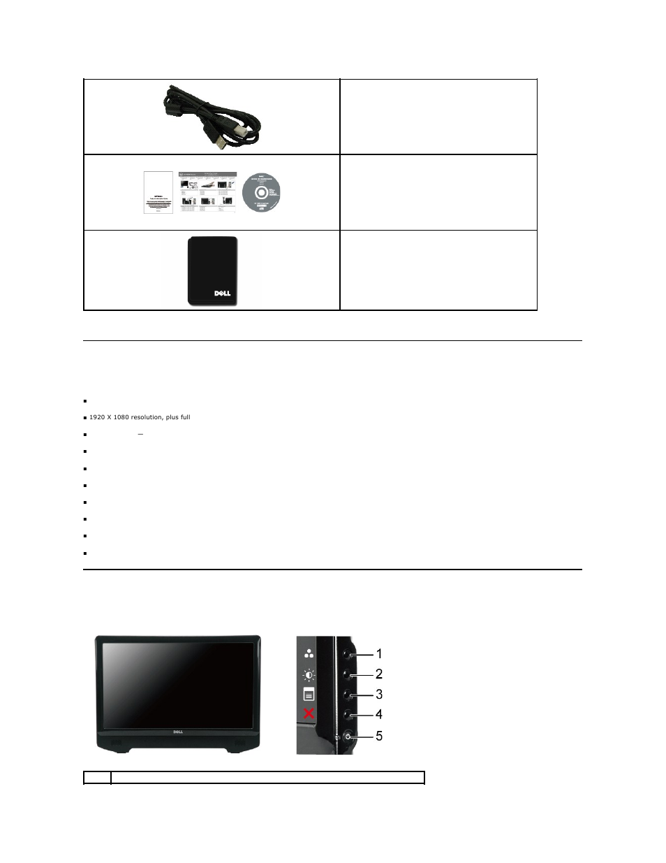 Product features, Identifying parts and controls, Identifying parts and controls front view | Dell ST2220T Monitor User Manual | Page 3 / 33