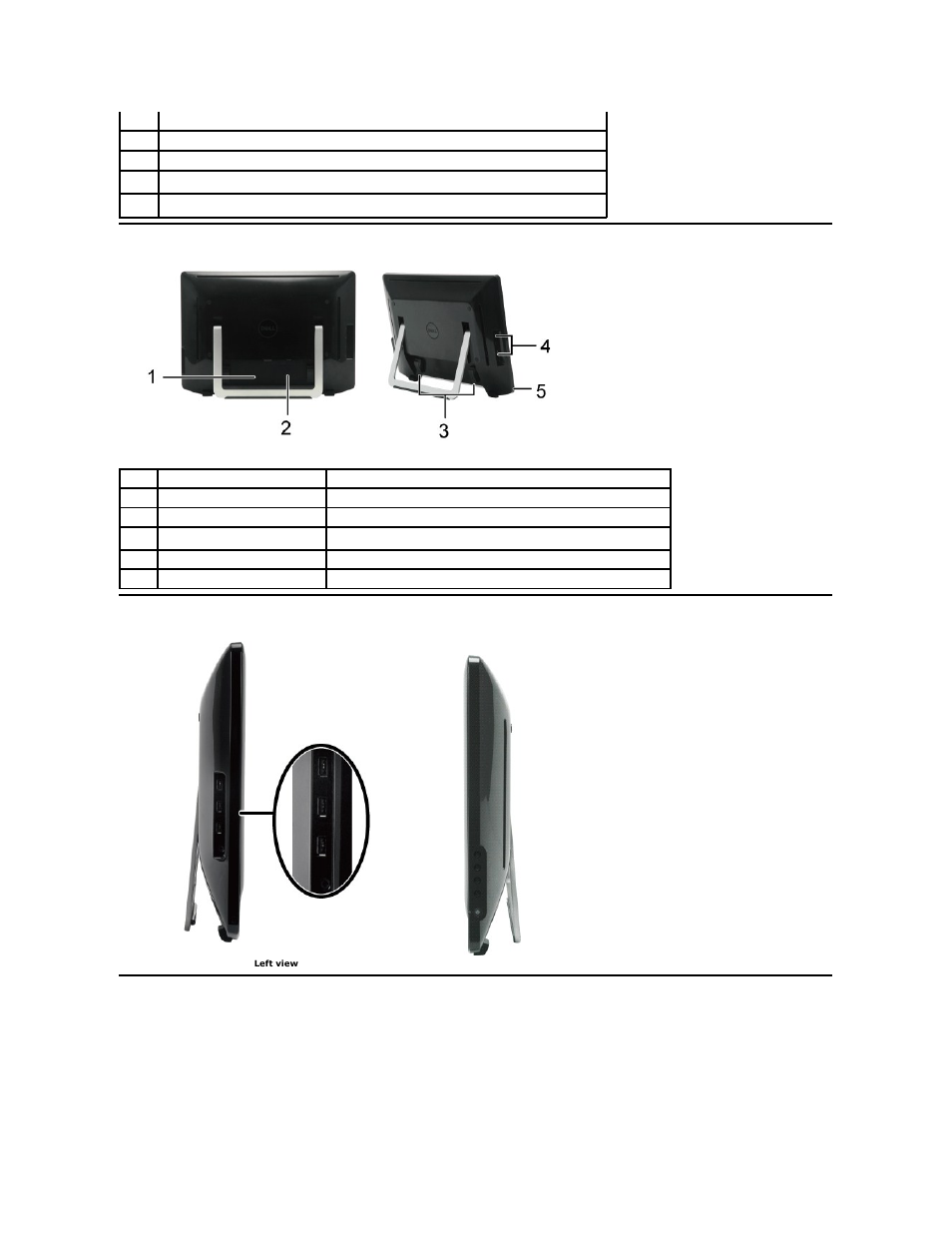 Back view side view bottom view | Dell ST2220T Monitor User Manual | Page 4 / 33