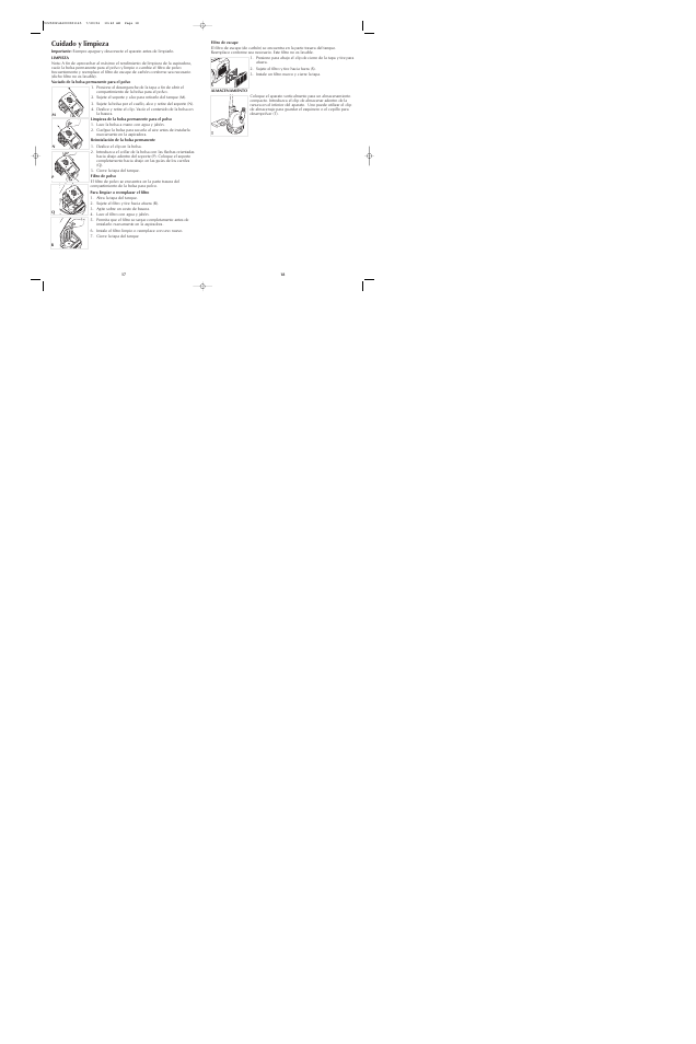 Cuidado y limpieza | Black & Decker VC2500 User Manual | Page 10 / 13