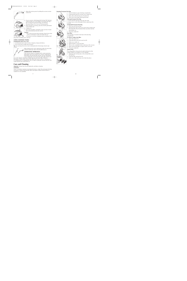 Care and cleaning | Black & Decker VC2500 User Manual | Page 5 / 13
