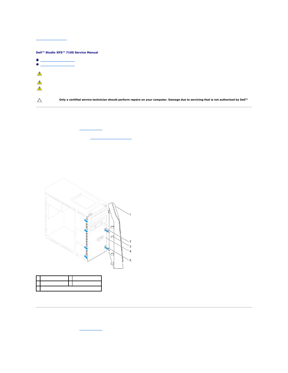 Front bezel, Removing the front bezel, Replacing the front bezel | Dell Studio XPS 7100 (Mid 2010) User Manual | Page 4 / 53