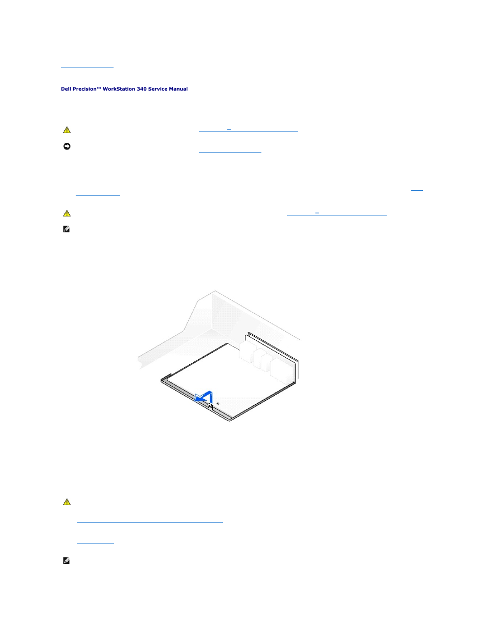 System board, Removing the system board, Replacing the system board | Dell Precision 340 User Manual | Page 58 / 60