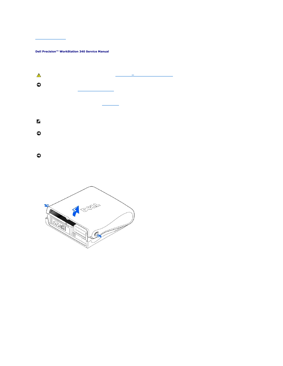 Computer cover, Opening the computer cover | Dell Precision 340 User Manual | Page 6 / 60