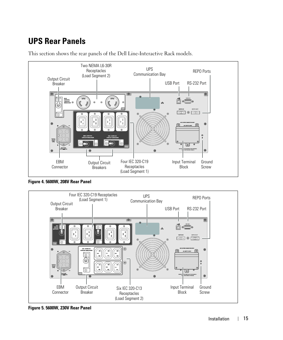 Ups rear panels | Dell UPS 5600R User Manual | Page 15 / 69