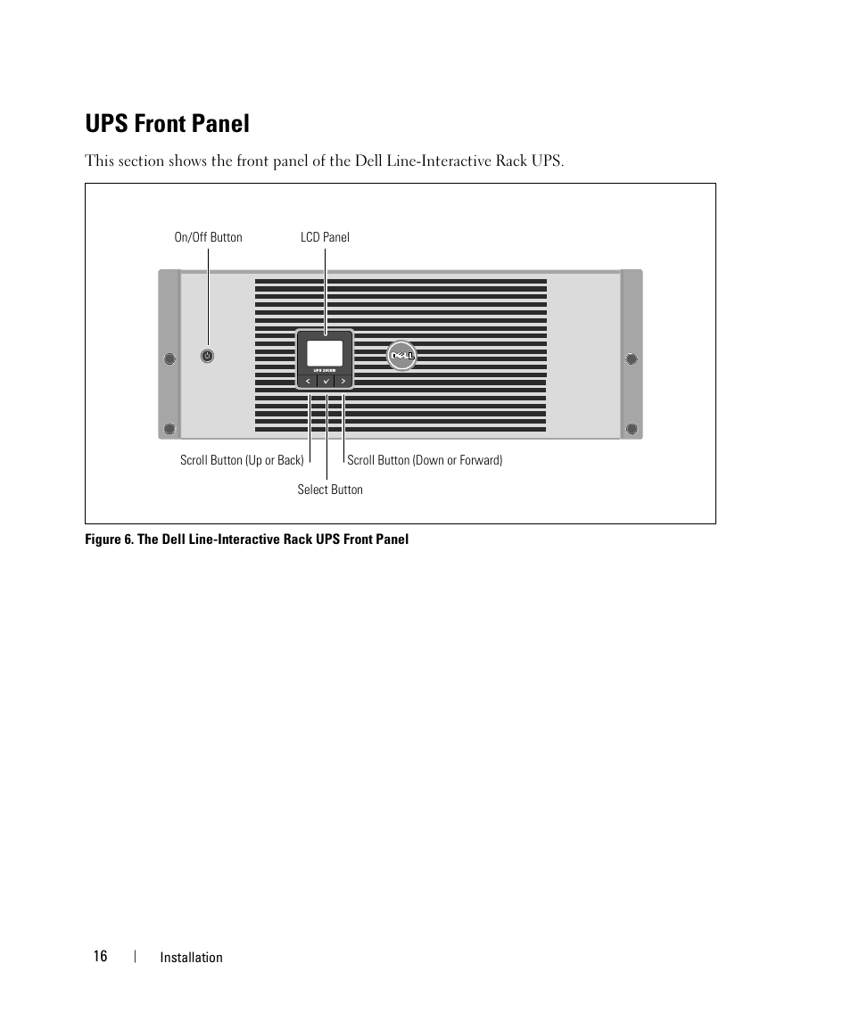 Ups front panel | Dell UPS 5600R User Manual | Page 16 / 69