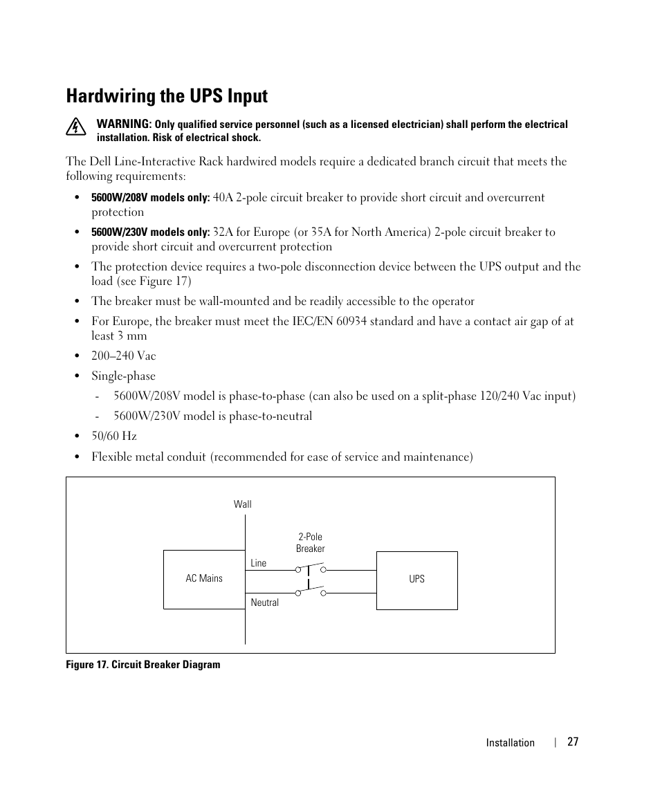 Hardwiring the ups input | Dell UPS 5600R User Manual | Page 27 / 69