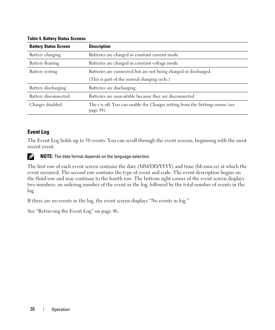 Event log | Dell UPS 5600R User Manual | Page 38 / 69