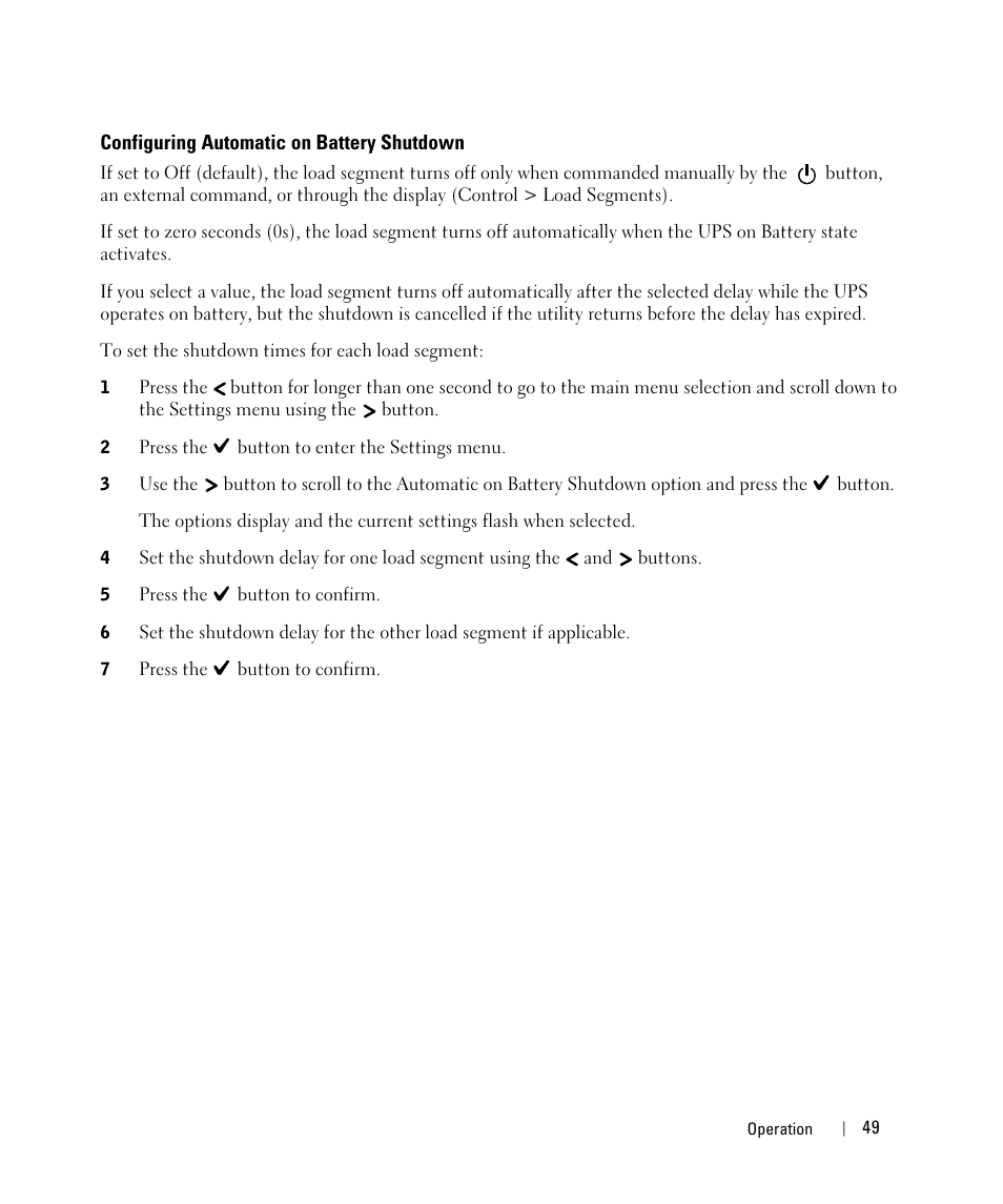 Configuring automatic on battery shutdown | Dell UPS 5600R User Manual | Page 49 / 69