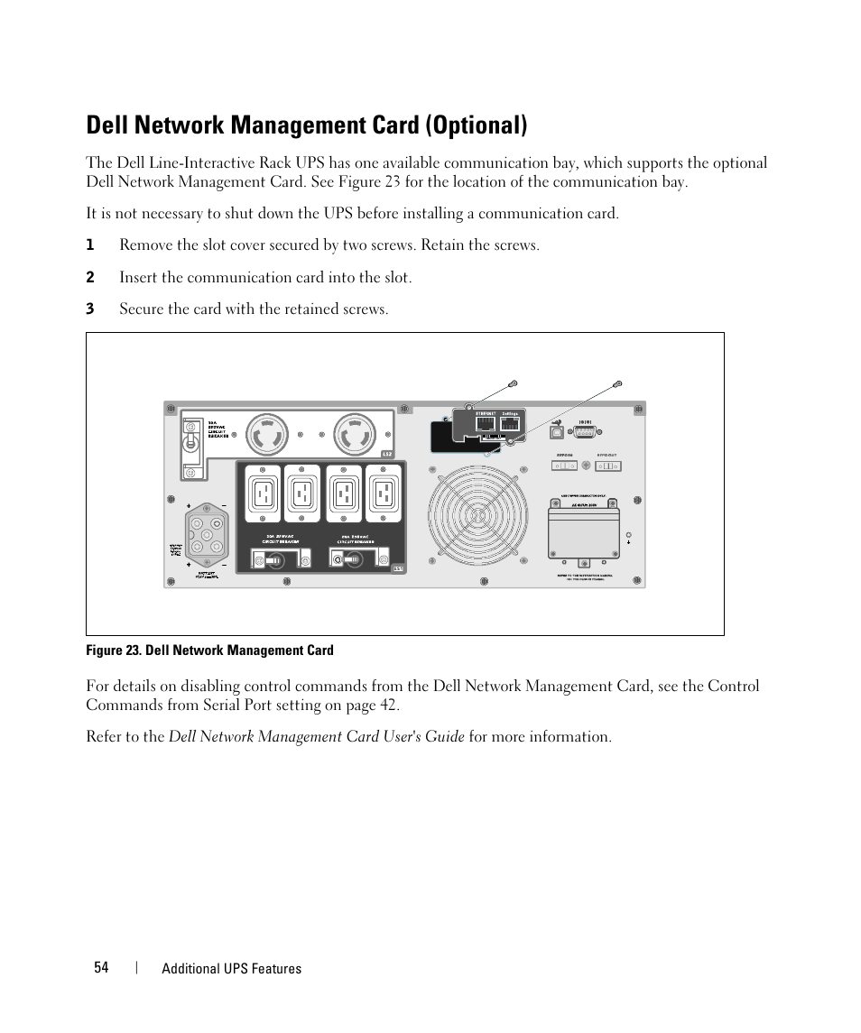 Dell network management card (optional) | Dell UPS 5600R User Manual | Page 54 / 69