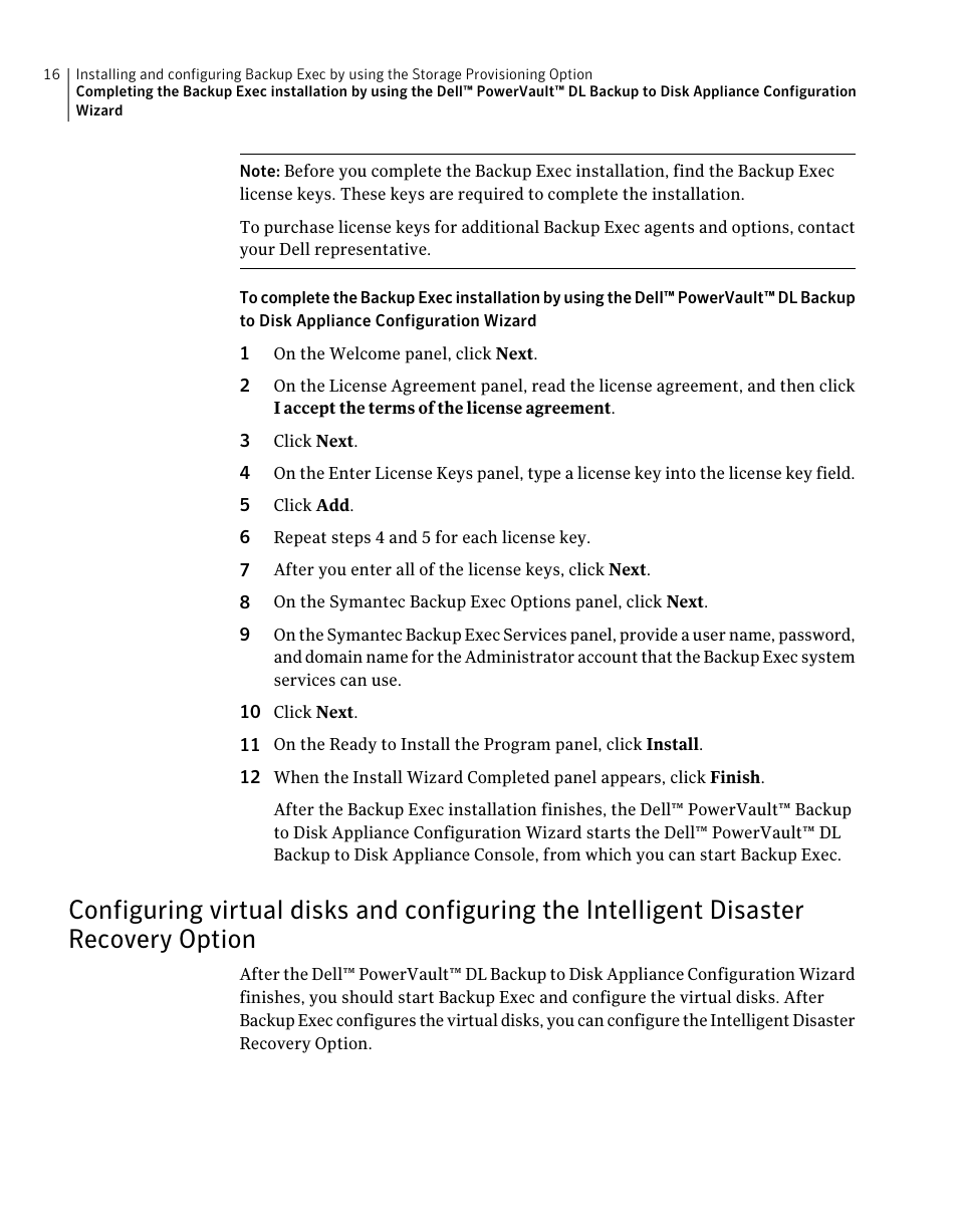 Recovery option, Option | Dell PowerVault DL2000 User Manual | Page 16 / 59