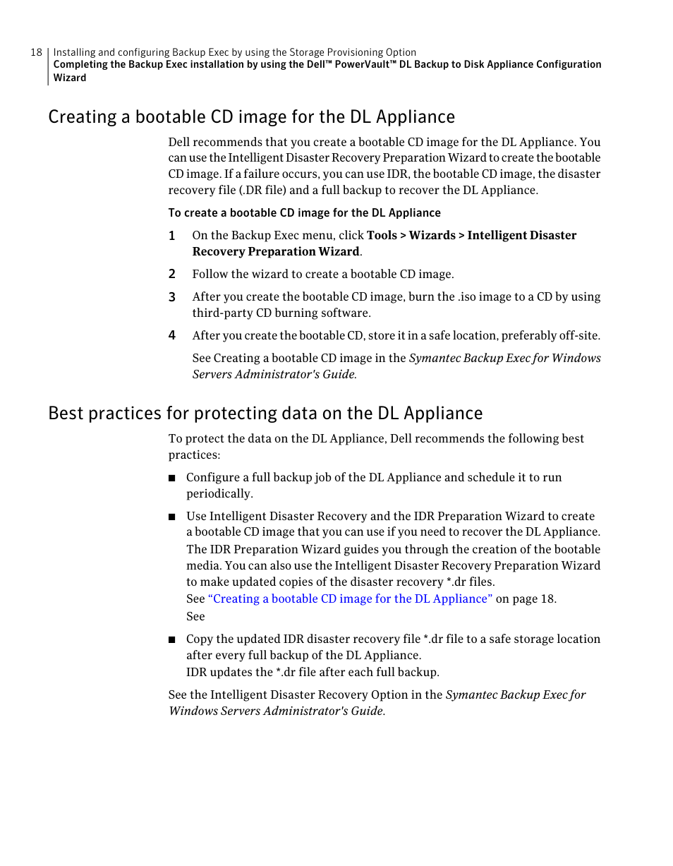 Creating a bootable cd image for the dl appliance | Dell PowerVault DL2000 User Manual | Page 18 / 59
