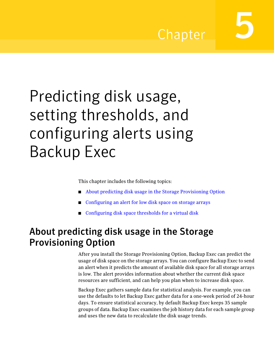 Chapter 5, Predicting disk usage, setting thresholds, and, Configuring alerts using backup exec | Chapter | Dell PowerVault DL2000 User Manual | Page 45 / 59