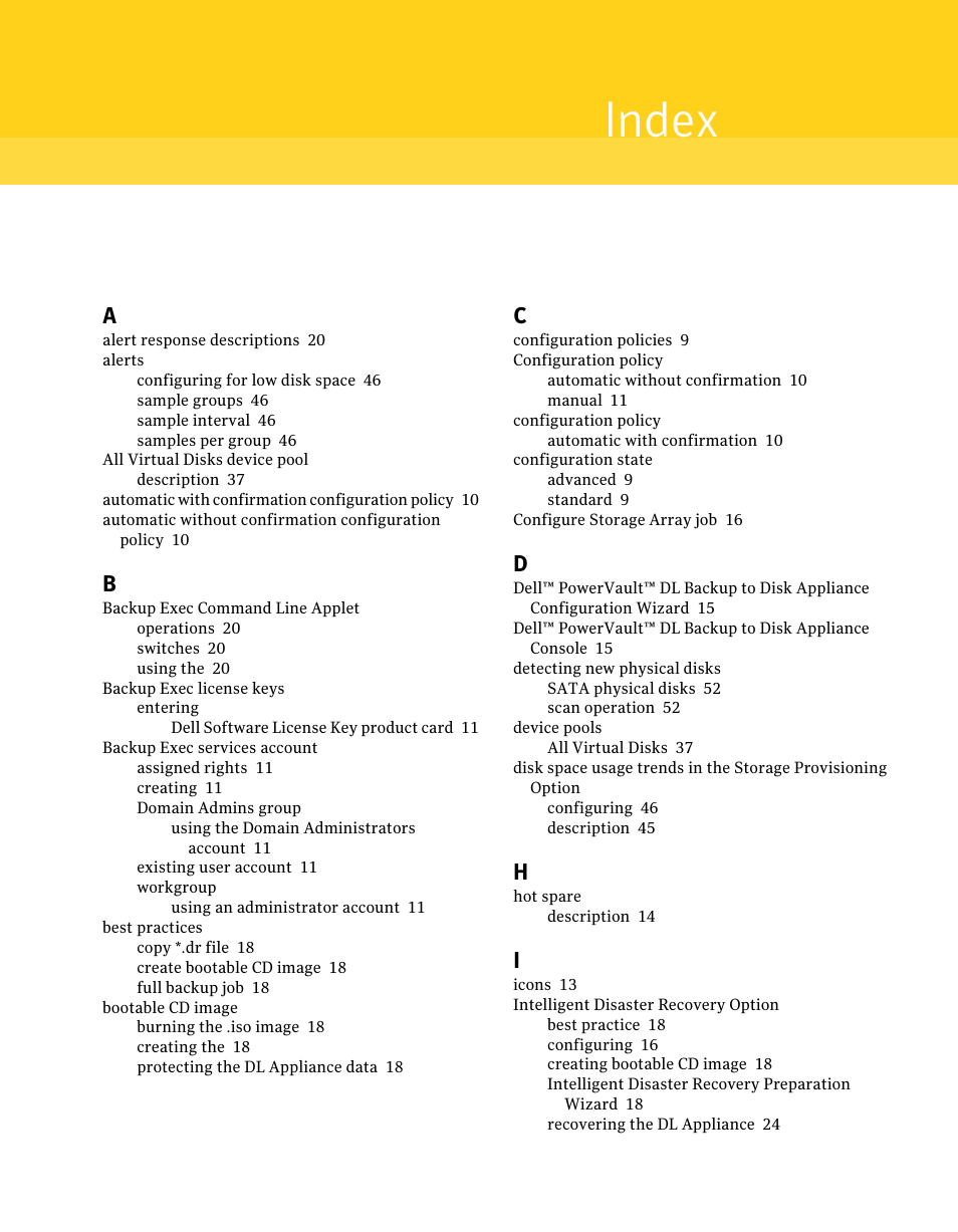 Index | Dell PowerVault DL2000 User Manual | Page 57 / 59