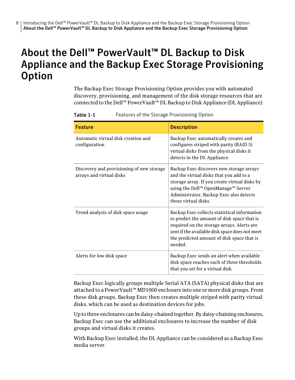 Backup exec storage provisioning option | Dell PowerVault DL2000 User Manual | Page 8 / 59