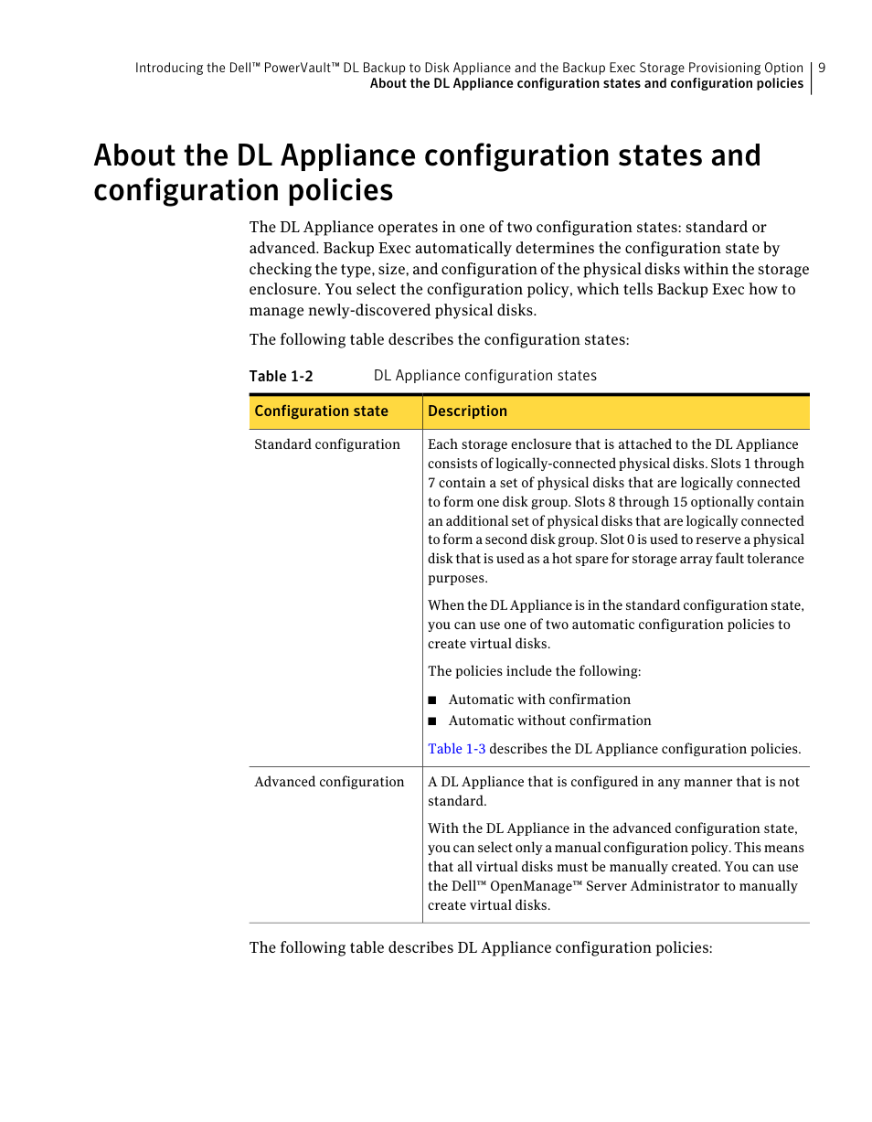 Policies | Dell PowerVault DL2000 User Manual | Page 9 / 59