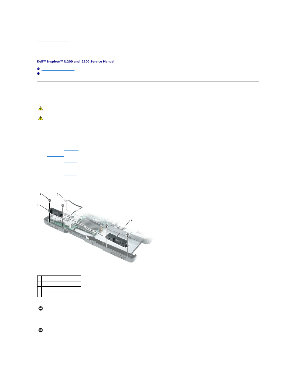 Speakers, Removing the speakers | Dell Inspiron 2200 User Manual | Page 24 / 45