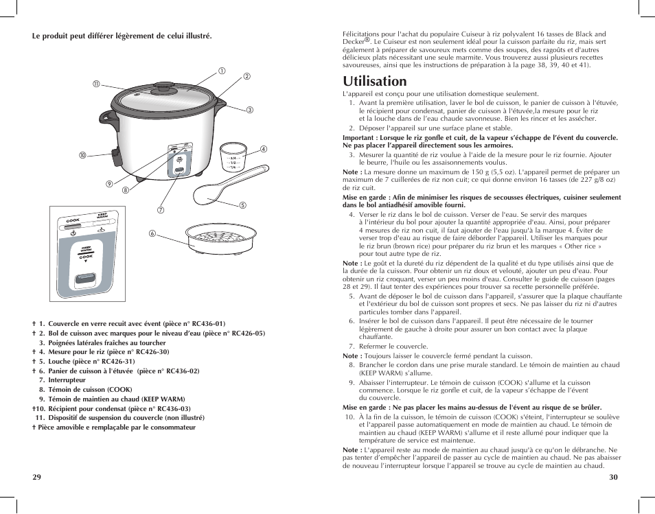 Utilisation | Black & Decker RC446 User Manual | Page 16 / 25