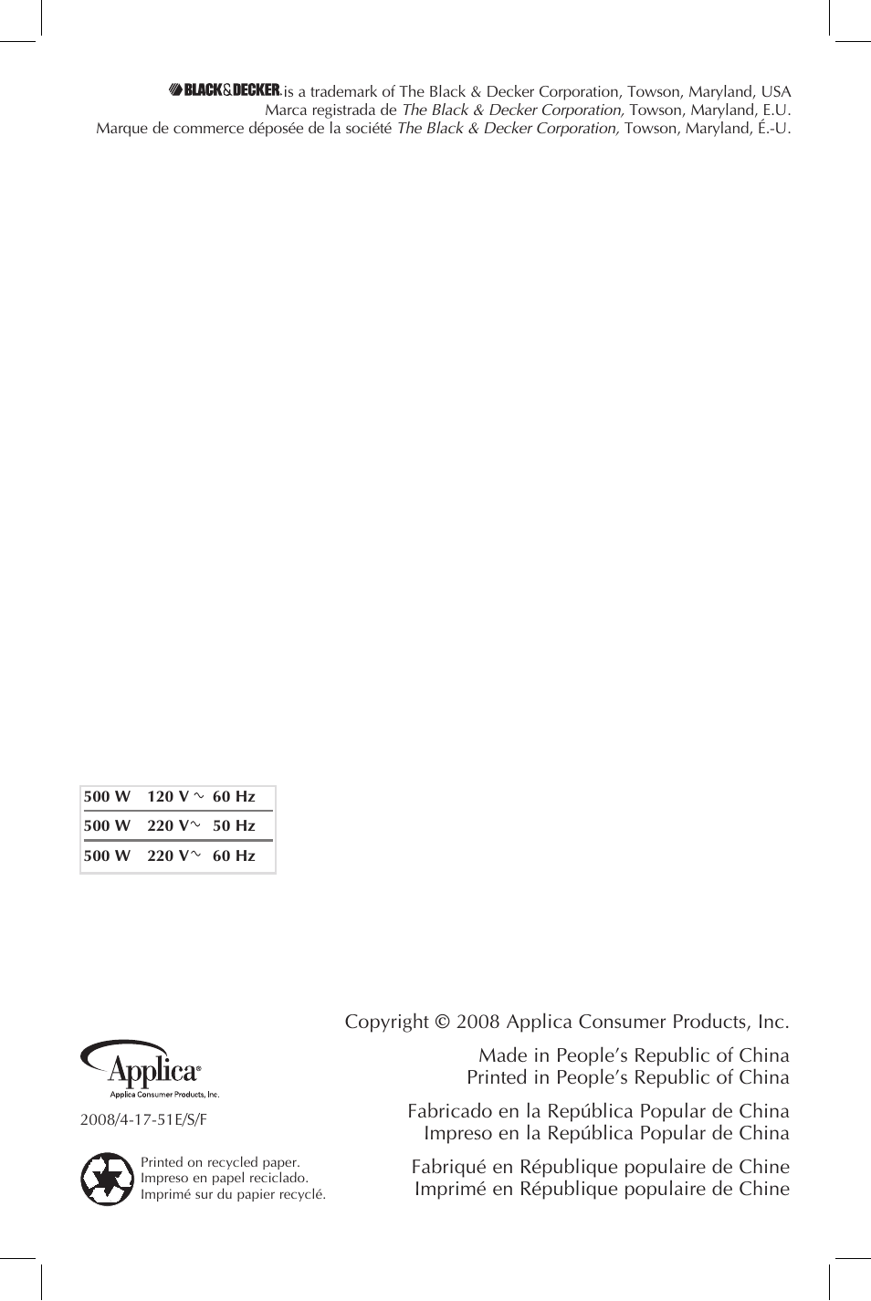 Black & Decker RC446 User Manual | Page 25 / 25