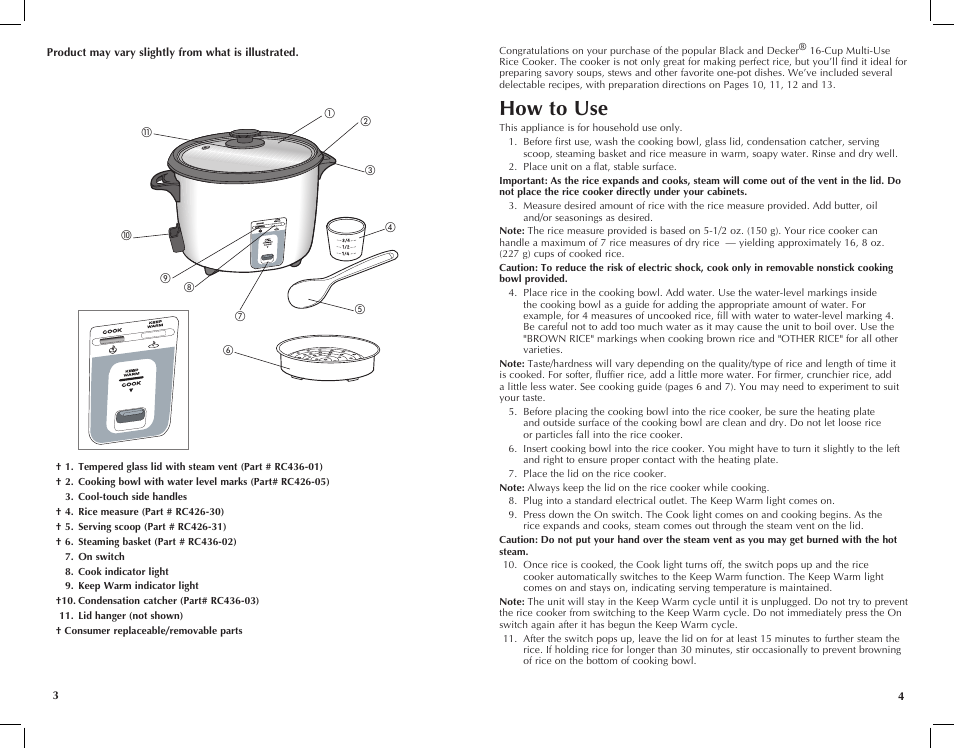 How to use | Black & Decker RC446 User Manual | Page 3 / 25