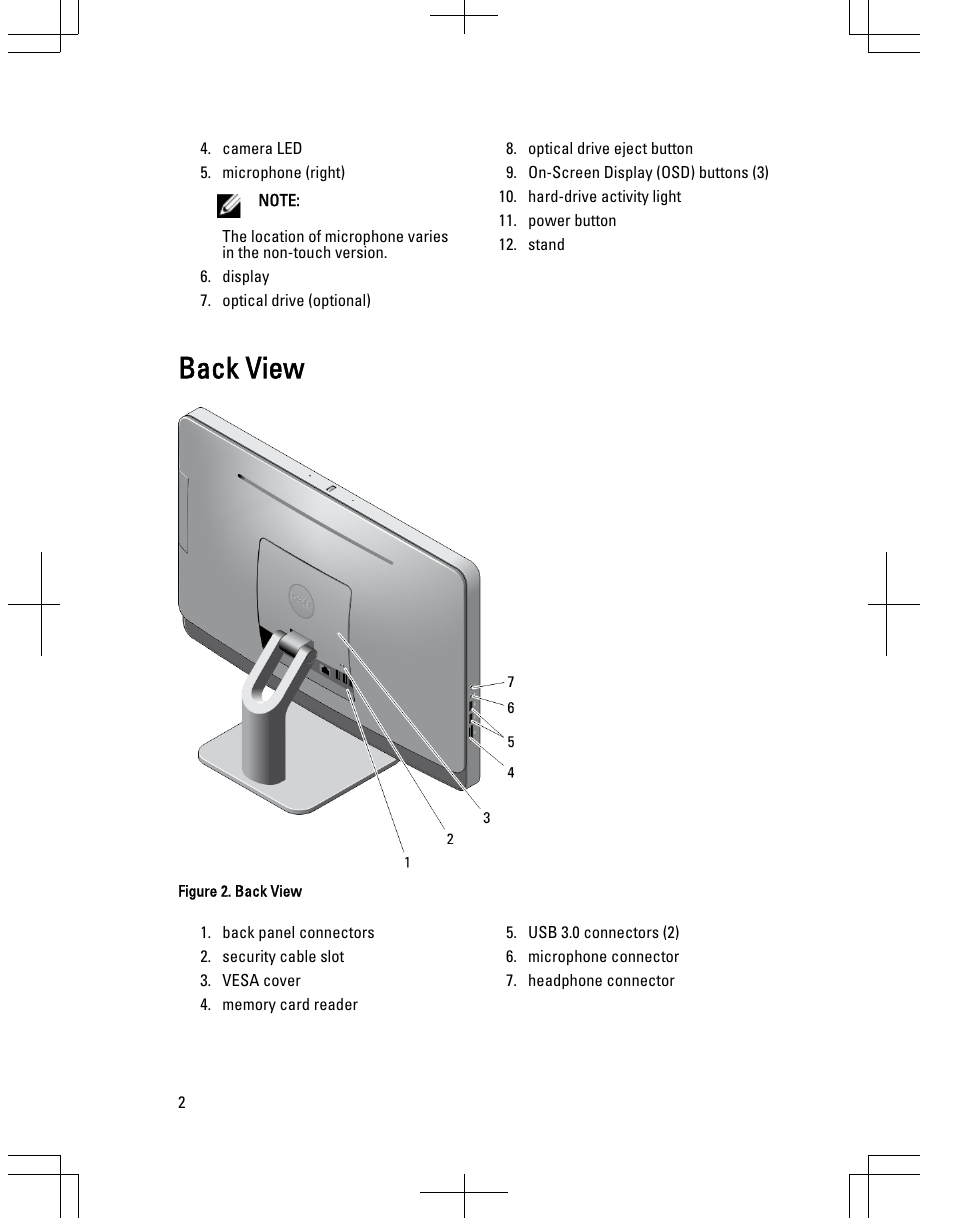 Back view | Dell OptiPlex 9020 All In One (Mid 2013) User Manual | Page 2 / 6