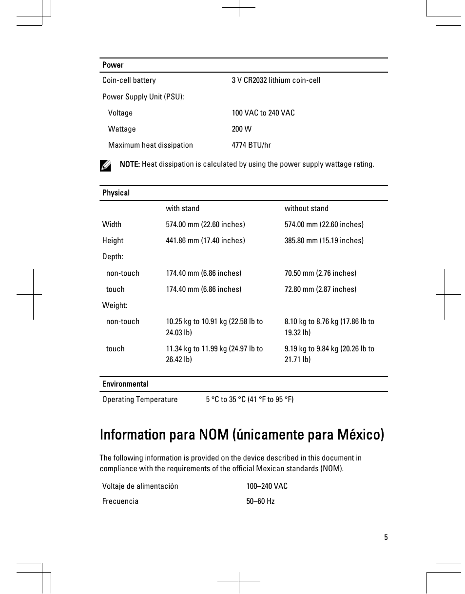 Finding more information and resources, Information para nom (únicamente para méxico) | Dell OptiPlex 9020 All In One (Mid 2013) User Manual | Page 5 / 6