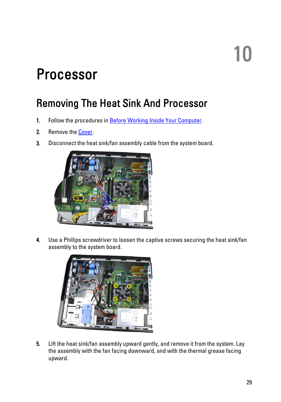 Processor, Removing the heat sink and processor, 10 processor | Dell Precision T1600 (Early 2011) User Manual | Page 29 / 89