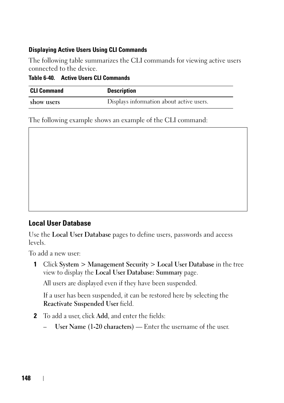 Local user database | Dell PowerEdge VRTX User Manual | Page 148 / 476
