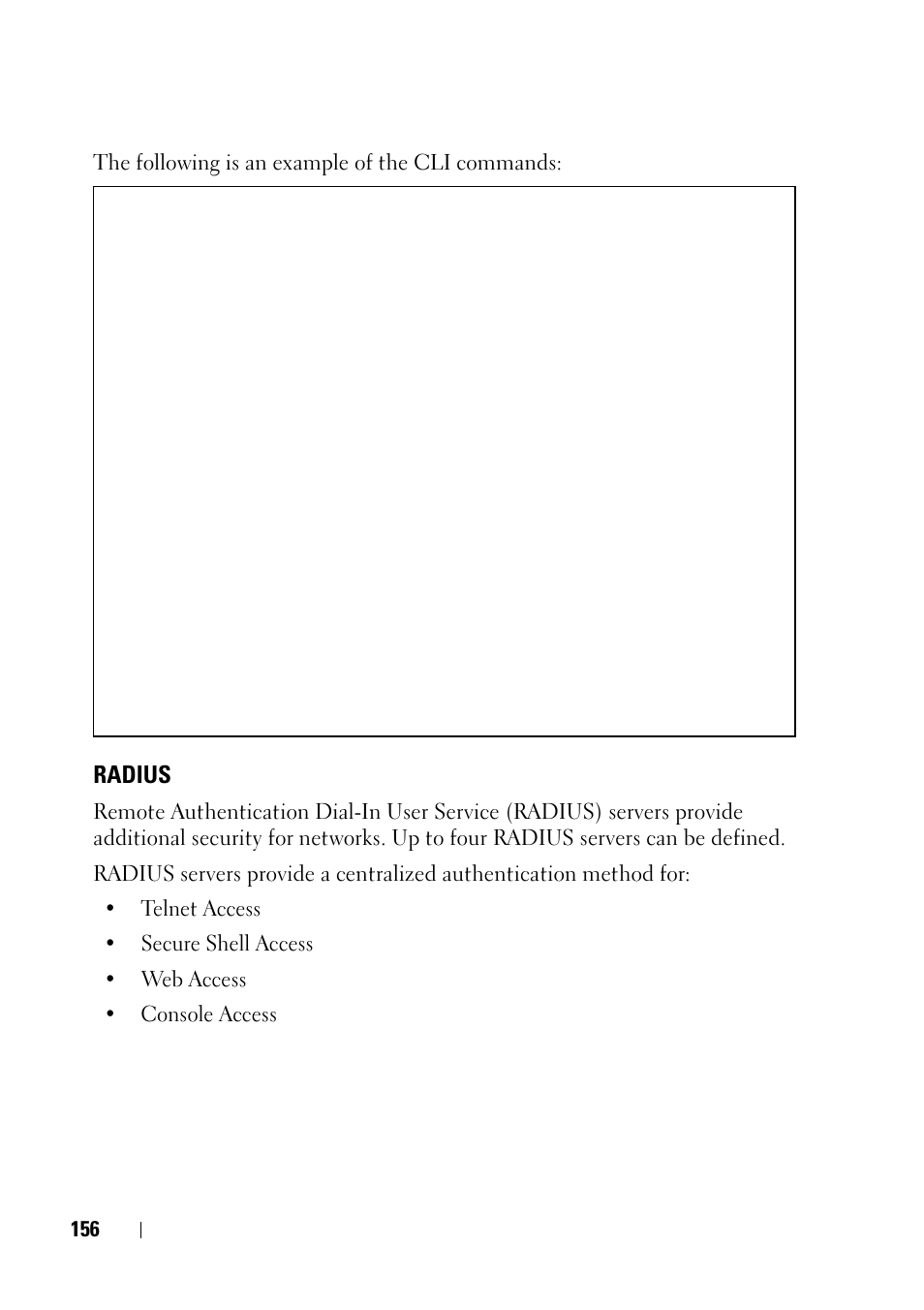 Radius, See "radius" on, The following is an example of the cli commands | Dell PowerEdge VRTX User Manual | Page 156 / 476