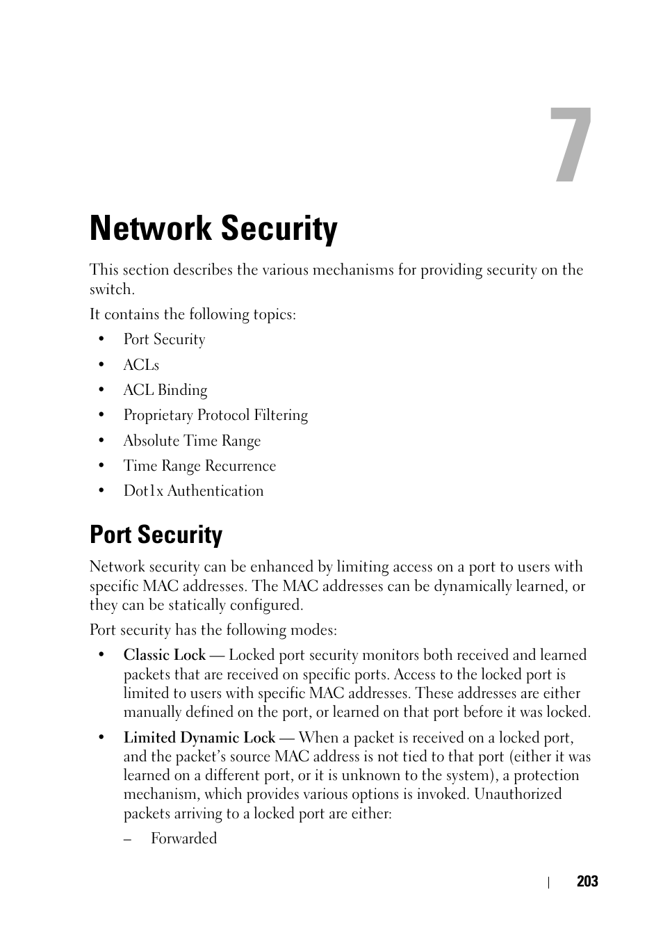 Network security, Port security | Dell PowerEdge VRTX User Manual | Page 203 / 476