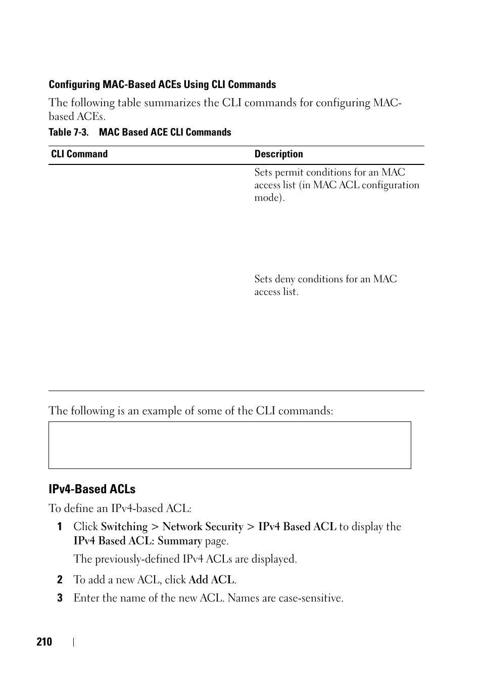 Ipv4-based acls | Dell PowerEdge VRTX User Manual | Page 210 / 476