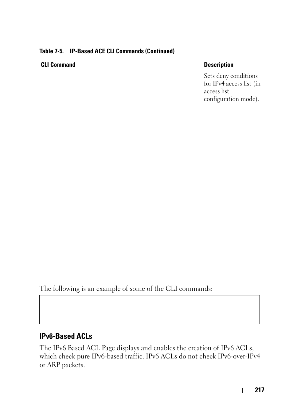 Ipv6-based acls | Dell PowerEdge VRTX User Manual | Page 217 / 476