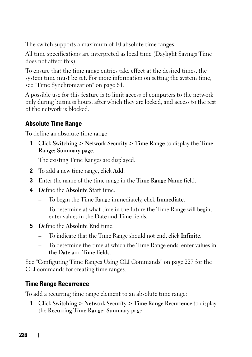 Absolute time range, Time range recurrence | Dell PowerEdge VRTX User Manual | Page 226 / 476