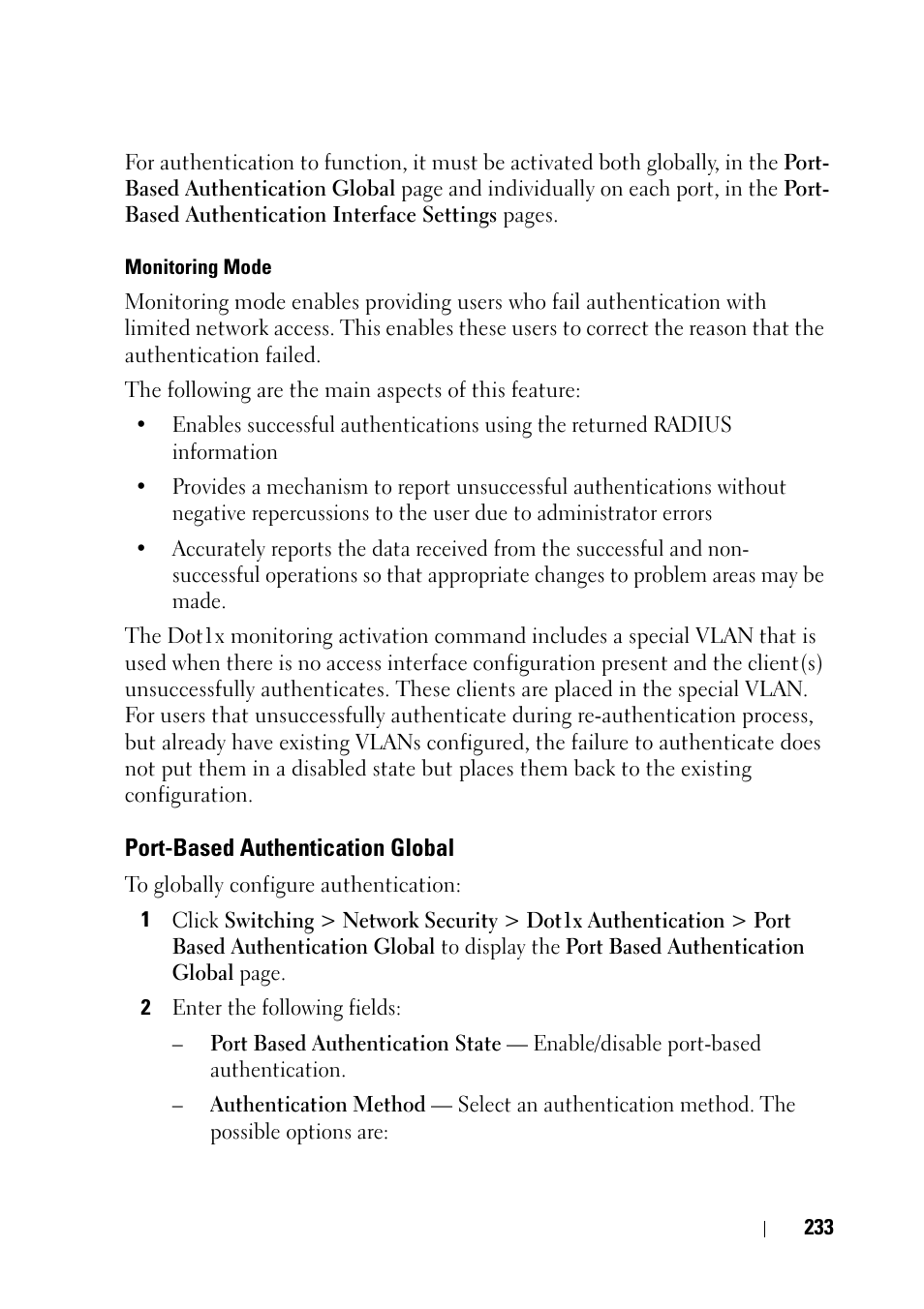 Port-based authentication global | Dell PowerEdge VRTX User Manual | Page 233 / 476
