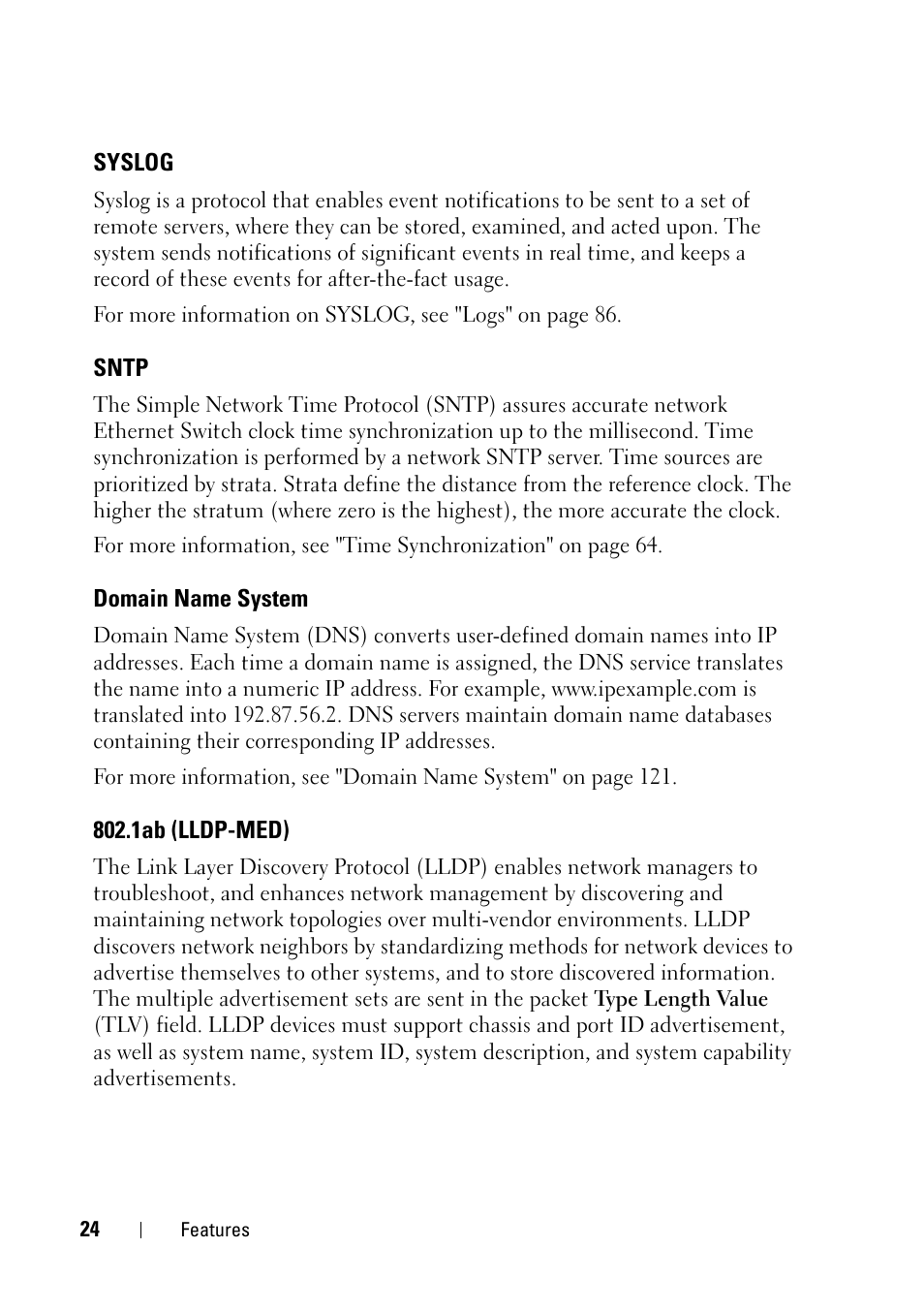 Syslog, Sntp, Domain name system | 1ab (lldp-med) | Dell PowerEdge VRTX User Manual | Page 24 / 476