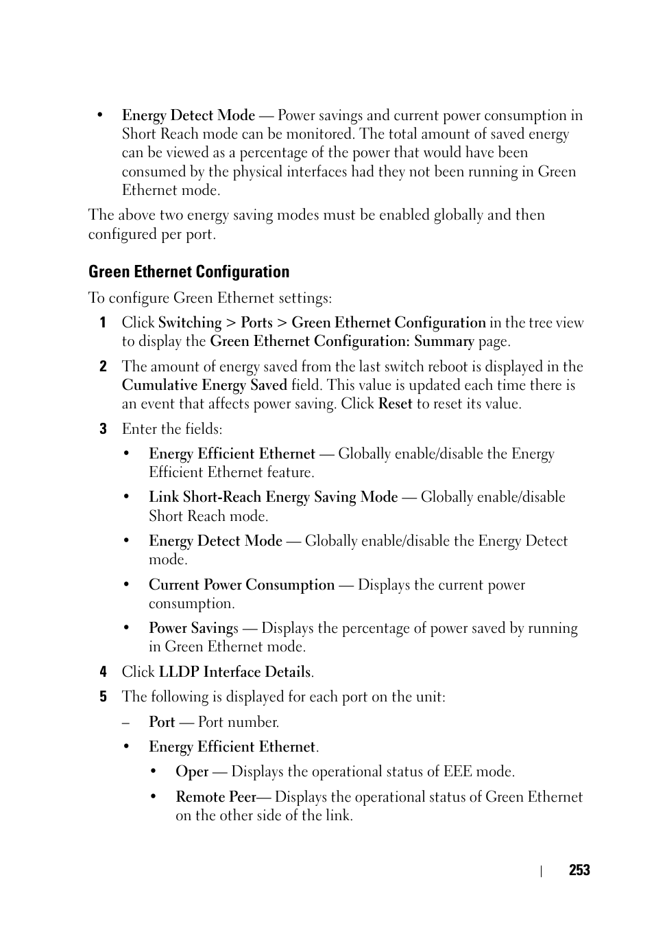 Green ethernet configuration | Dell PowerEdge VRTX User Manual | Page 253 / 476