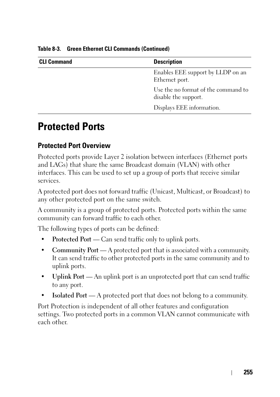 Protected ports, Protected port overview | Dell PowerEdge VRTX User Manual | Page 255 / 476