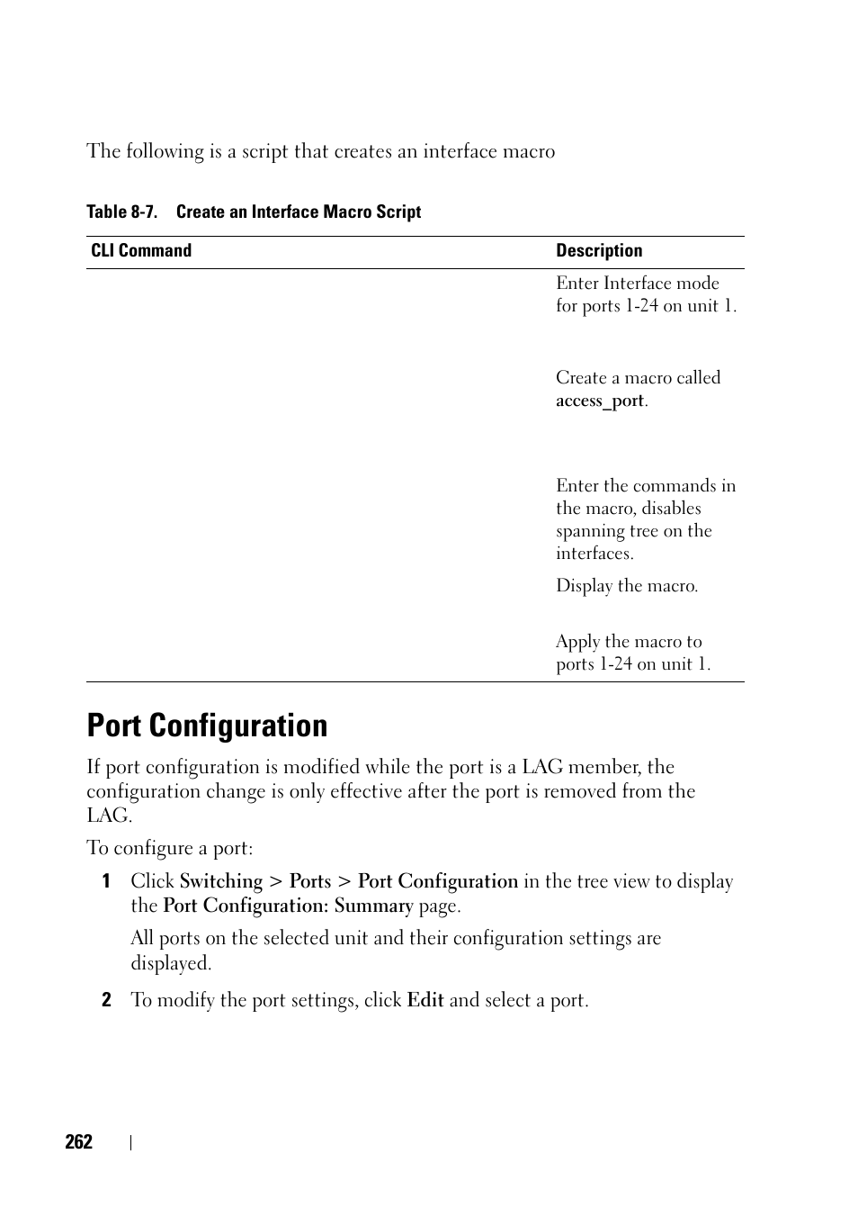 Port configuration | Dell PowerEdge VRTX User Manual | Page 262 / 476