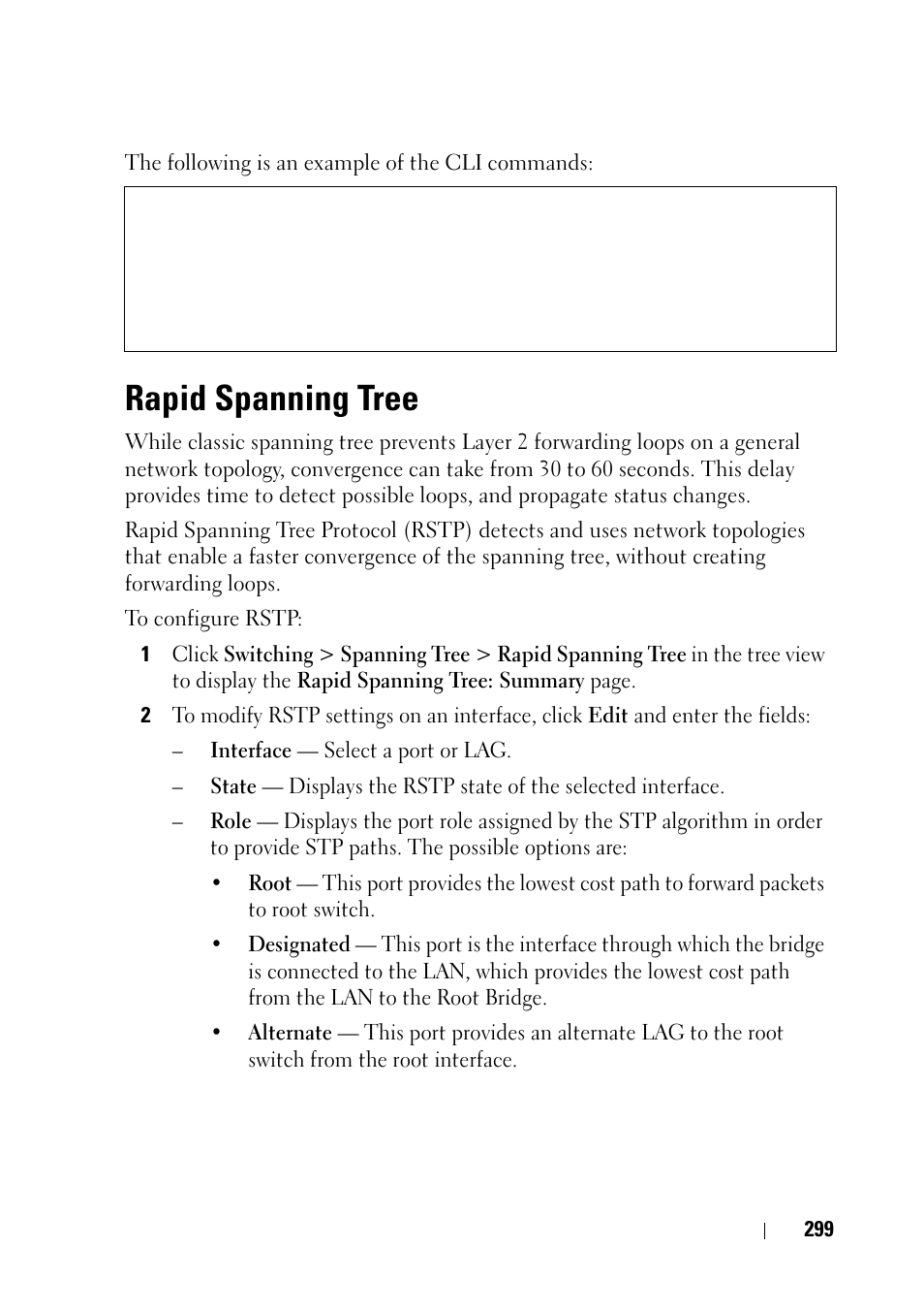 Rapid spanning tree, Rapid spanning | Dell PowerEdge VRTX User Manual | Page 299 / 476