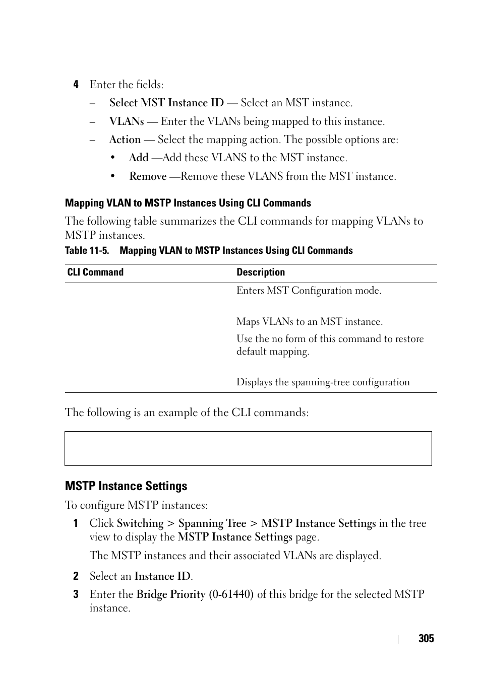 Mstp instance settings | Dell PowerEdge VRTX User Manual | Page 305 / 476