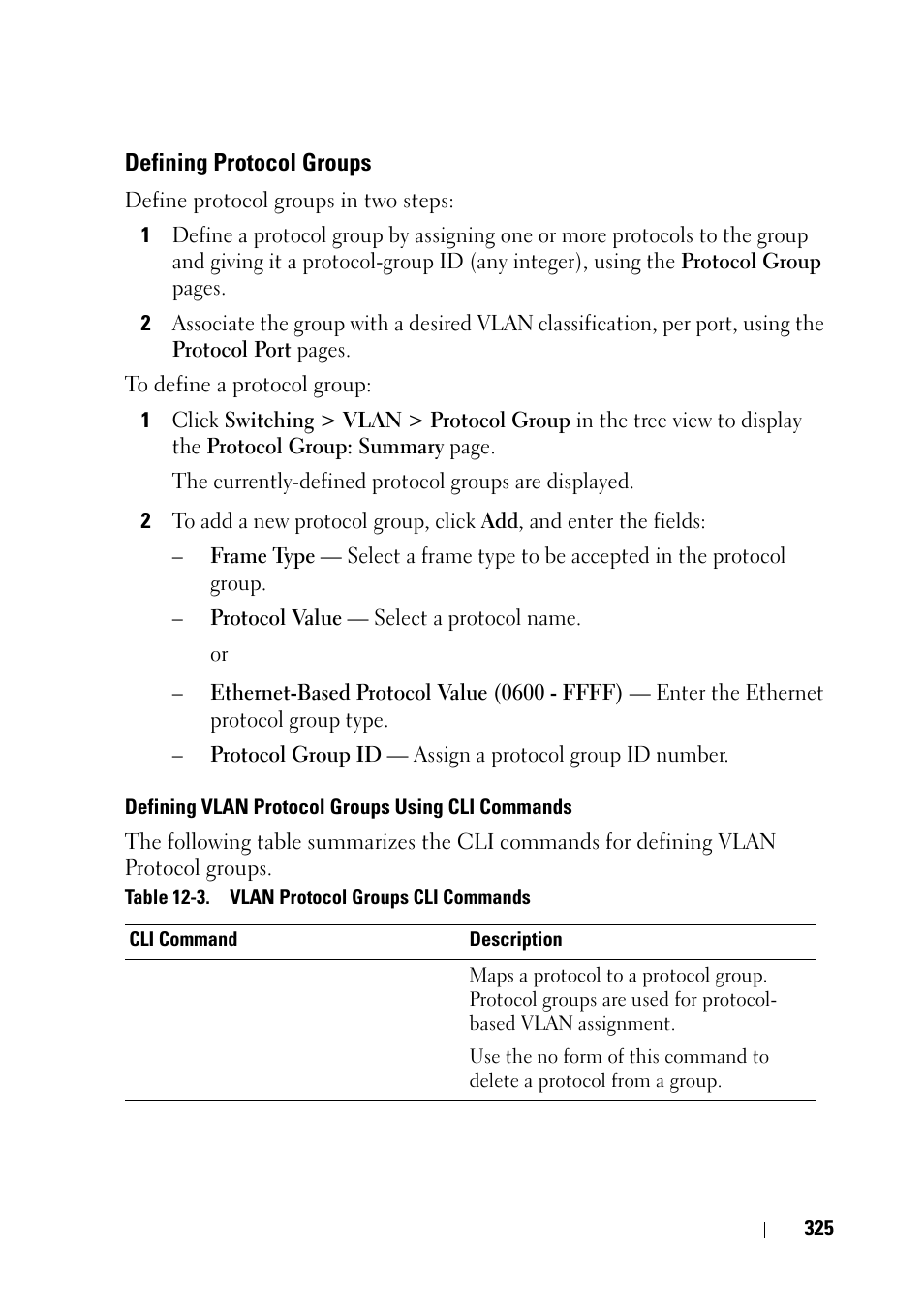 Defining protocol groups | Dell PowerEdge VRTX User Manual | Page 325 / 476