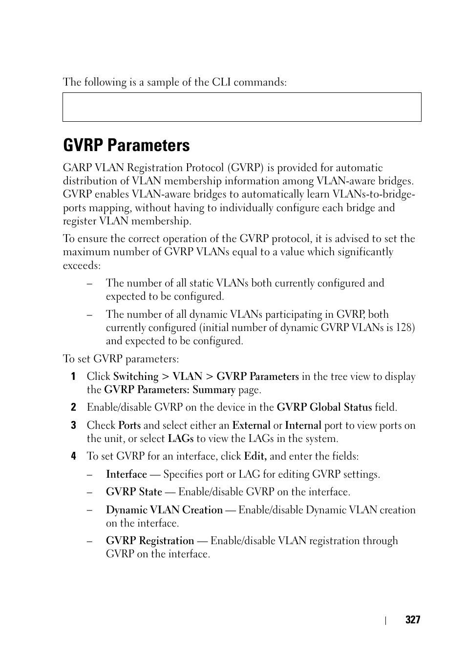 Gvrp parameters | Dell PowerEdge VRTX User Manual | Page 327 / 476