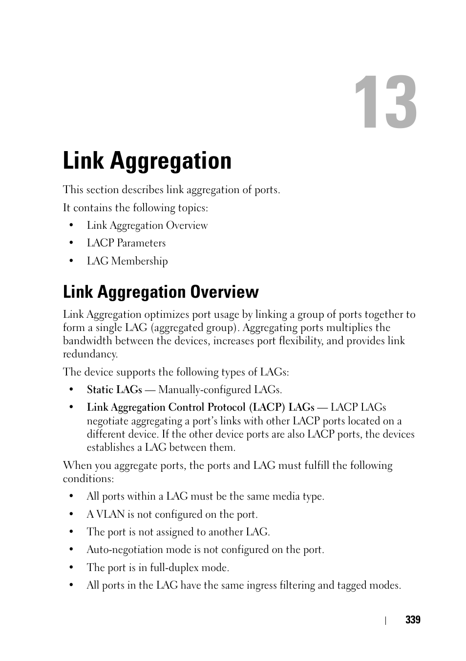 Link aggregation, Link aggregation overview | Dell PowerEdge VRTX User Manual | Page 339 / 476