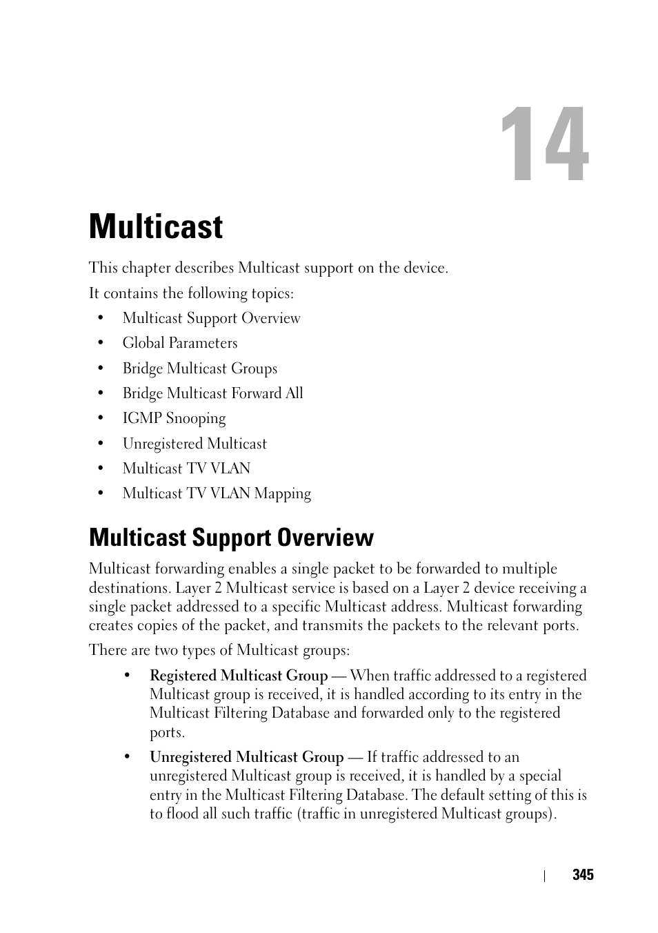 Multicast, Multicast support overview | Dell PowerEdge VRTX User Manual | Page 345 / 476