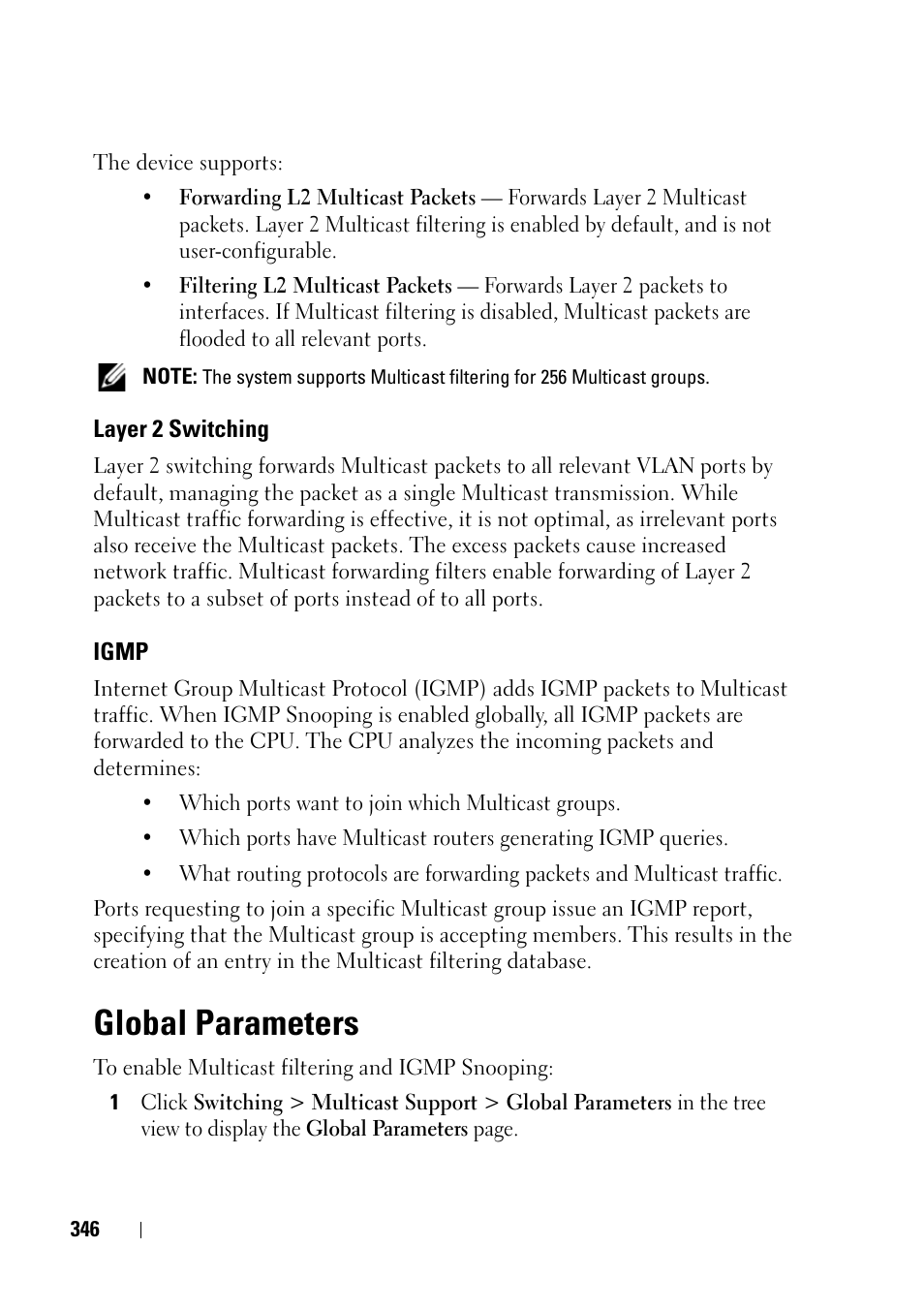 Layer 2 switching, Igmp, Global parameters | Dell PowerEdge VRTX User Manual | Page 346 / 476