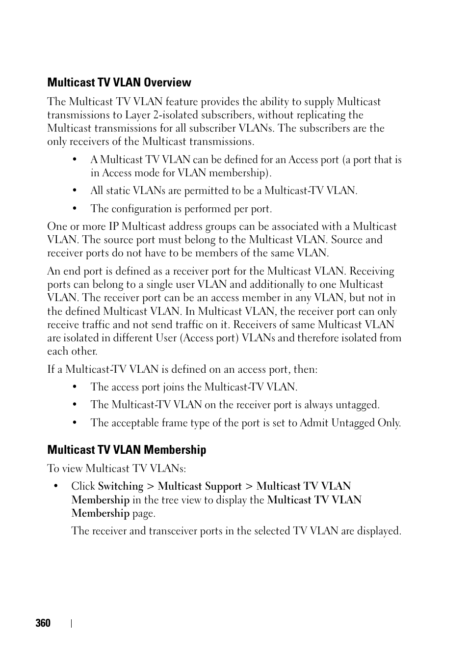 Multicast tv vlan overview, Multicast tv vlan membership | Dell PowerEdge VRTX User Manual | Page 360 / 476